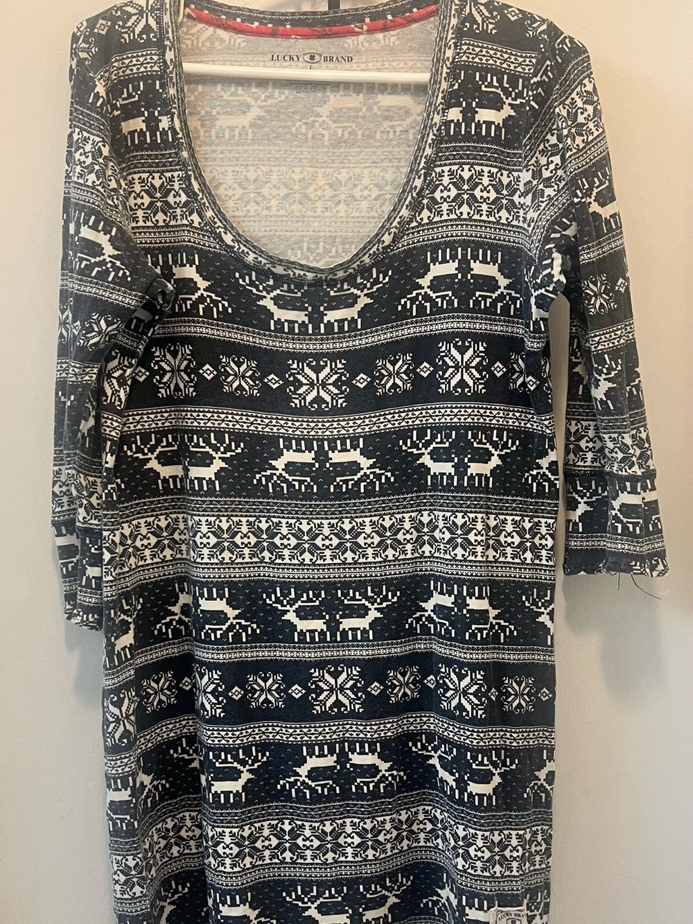 Lucky Brand Navy & White Fair Isle Scoop Neck Sweater